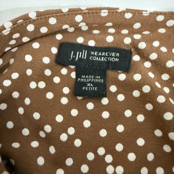 J. Jill Wearever Short Sleeve Shift Dress Size XL Petite Brown Polk Dot Pockets - Picture 6 of 9